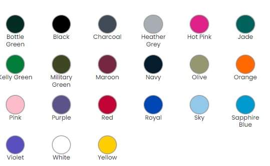 Please choose your Embroidery colour from this chart